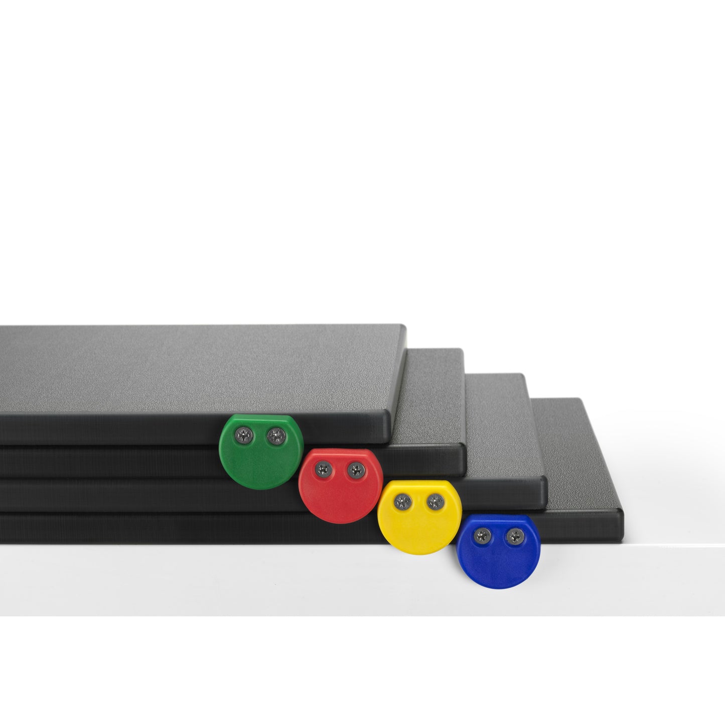 Set 4 taglieri in polietilene nero con fermi colorati