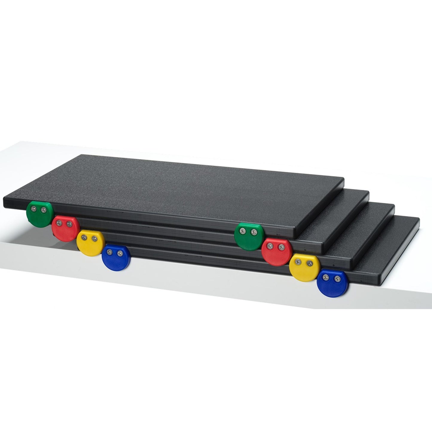 Set 4 taglieri in polietilene nero con fermi colorati