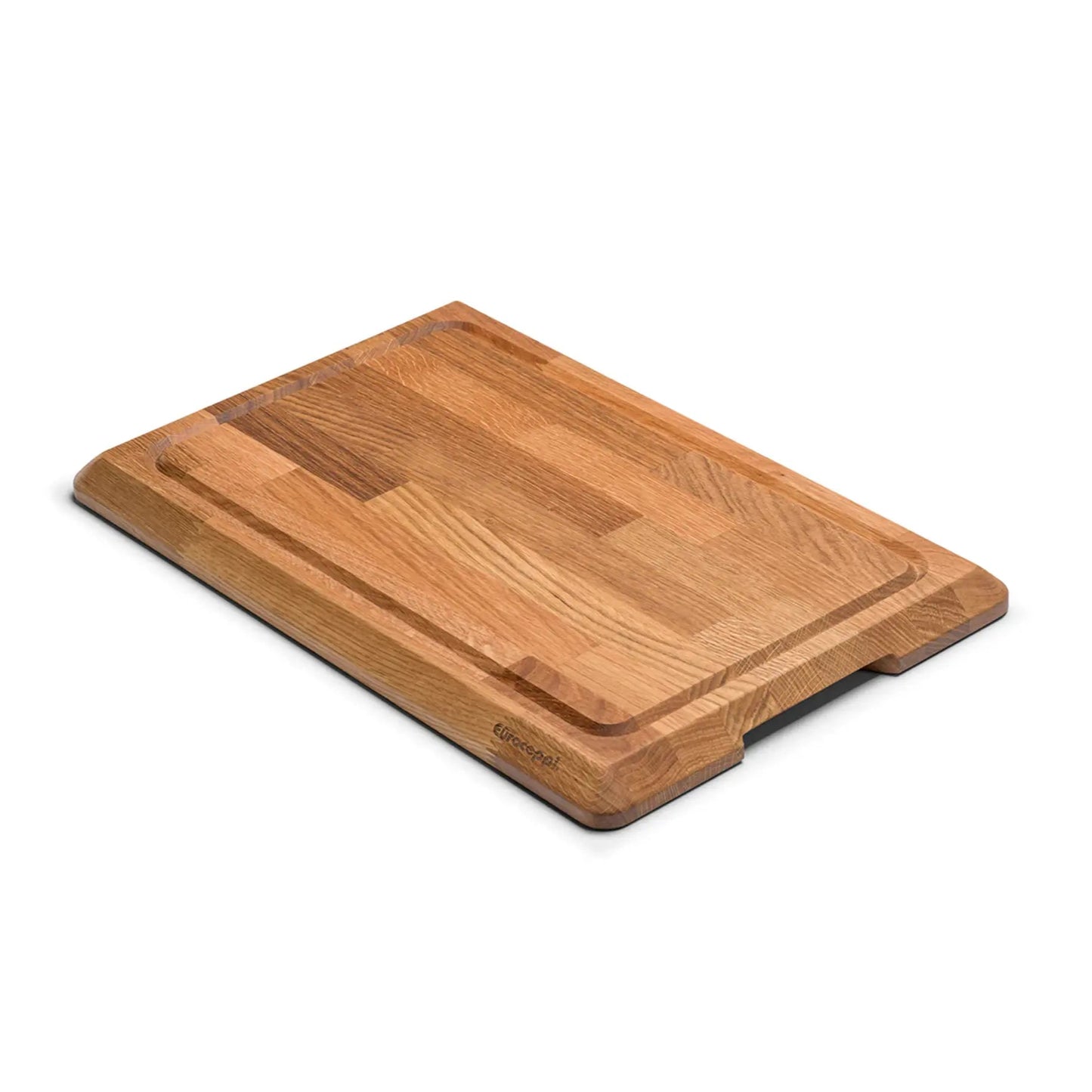 Tagliere in legno di rovere con bordo inclinato e canalina raccogli succhi